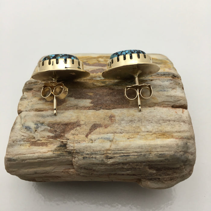 Gold Post Earrings with Nevada Blue Turquoise, by Sonwai