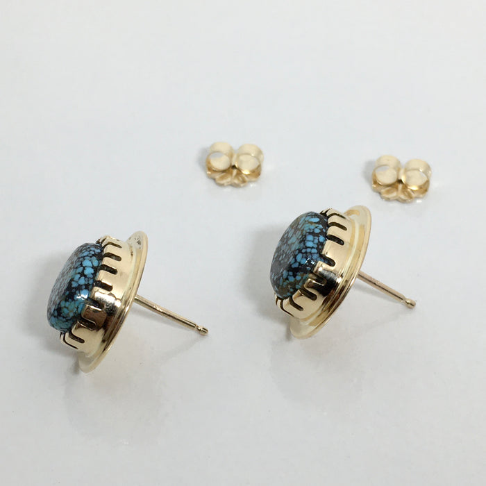 Gold Post Earrings with Nevada Blue Turquoise, by Sonwai