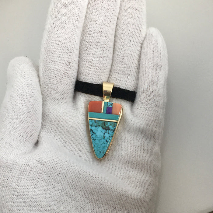 Turquoise and Gold Inlay Pendant, by Sonwai