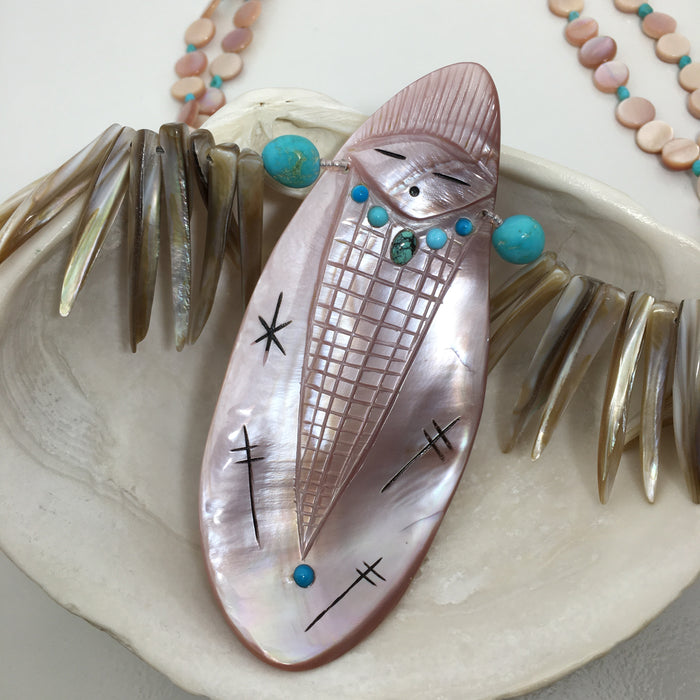 Pink Shell Zuni Maiden Necklace, by Jovanna Poblano