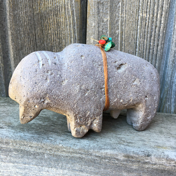 Bison and White Calf Stone Carving Fetish, by Salvador Romero