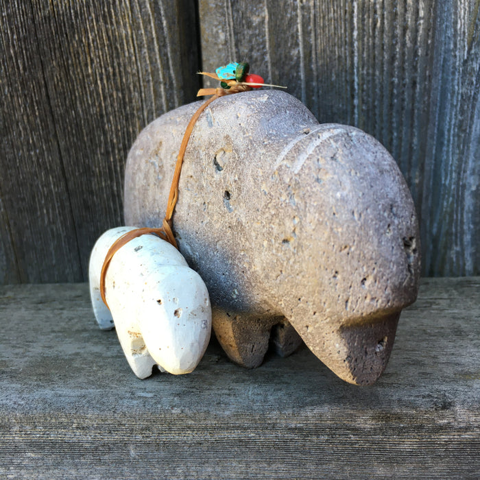 Bison and White Calf Stone Carving Fetish, by Salvador Romero