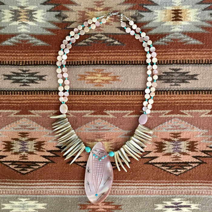 Pink Shell Zuni Maiden Necklace, by Jovanna Poblano