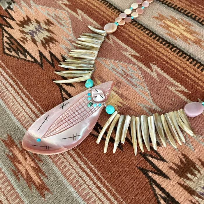 Pink Shell Zuni Maiden Necklace, by Jovanna Poblano