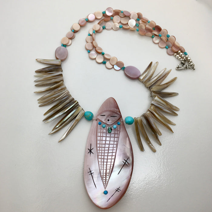 Pink Shell Zuni Maiden Necklace, by Jovanna Poblano