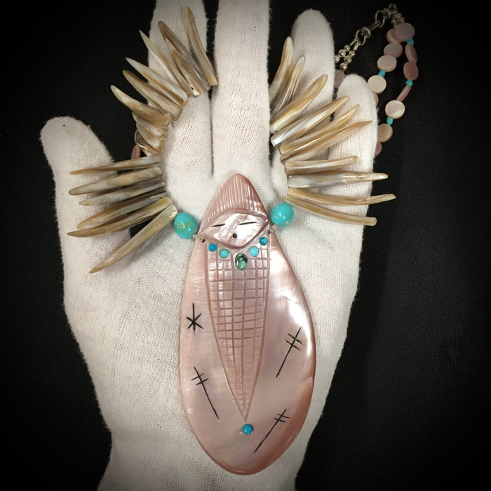 Pink Shell Zuni Maiden Necklace, by Jovanna Poblano