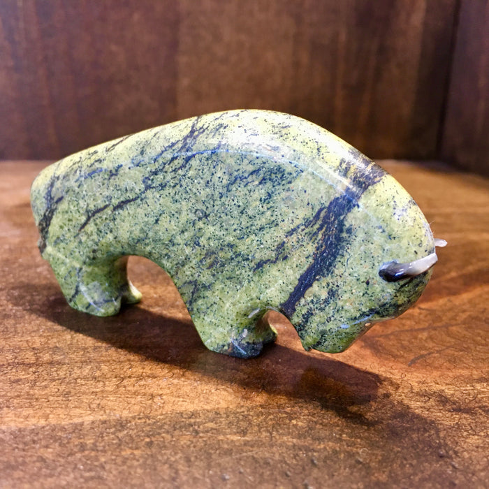 Frogstone Serpentine Buffalo Zuni Fetish, by Todd Westika