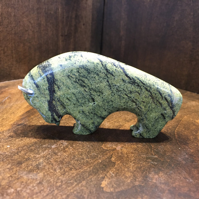 Frogstone Serpentine Buffalo Zuni Fetish, by Todd Westika