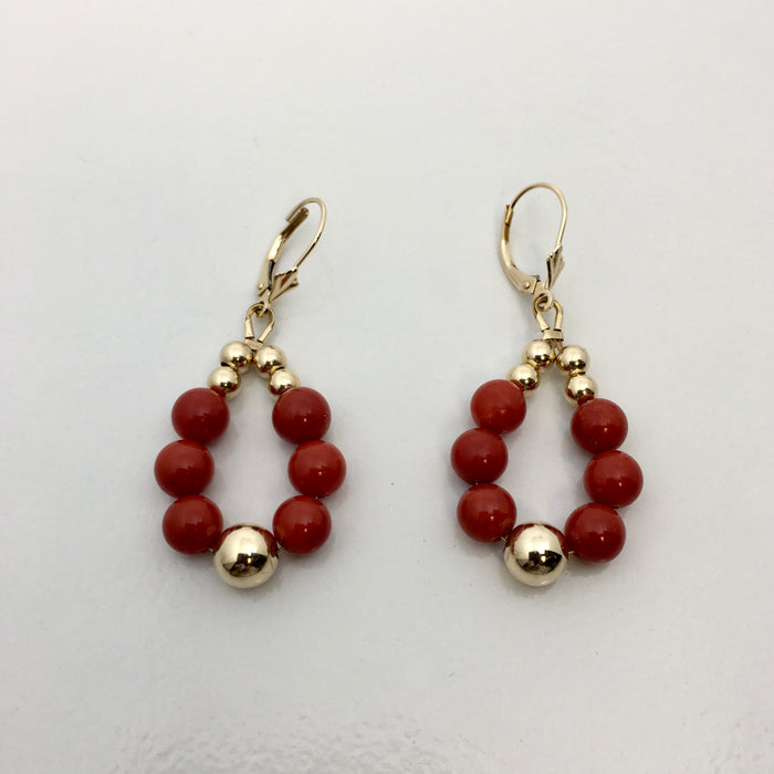 Natural Mediterranean Coral and 14k Earrings, by Fortune Huntinghorse