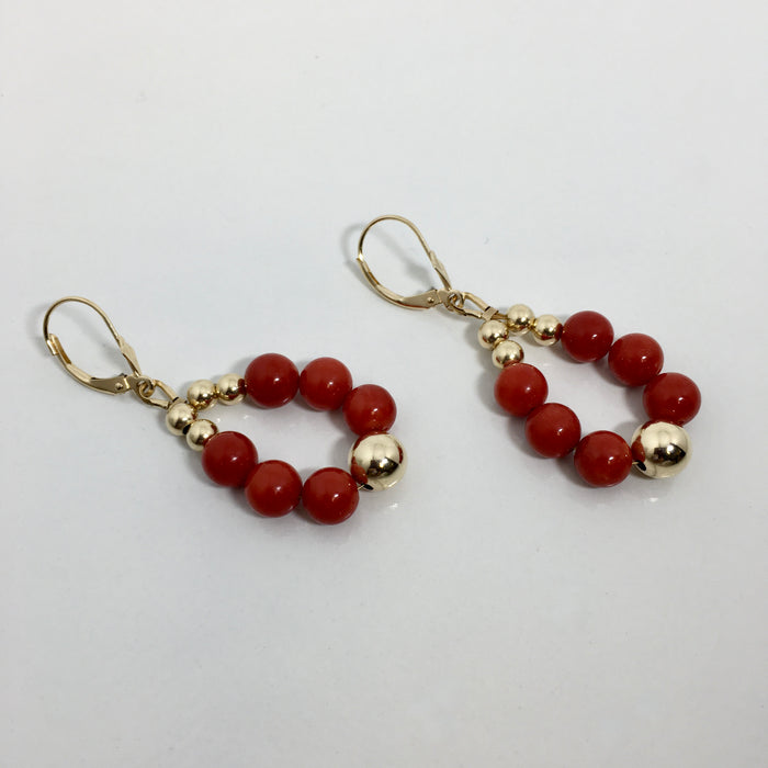 Natural Mediterranean Coral and 14k Earrings, by Fortune Huntinghorse