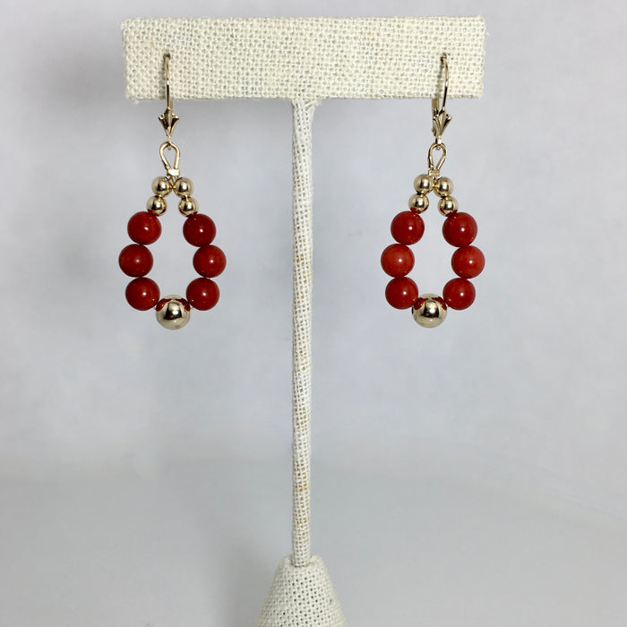Natural Mediterranean Coral and 14k Earrings, by Fortune Huntinghorse