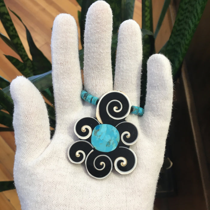 Centered World Swirl Mosaic Inlay Necklace, by Mary Louise Tafoya