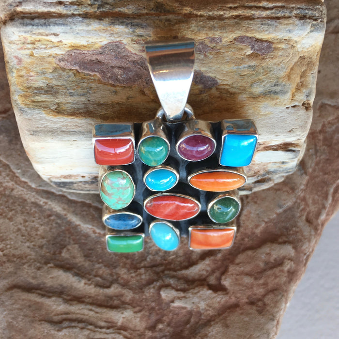Multi-Stone "Stained Glass" Pendant, by Dee Nez