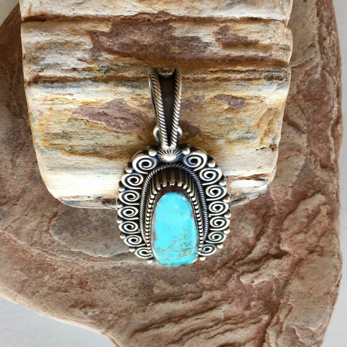 Bisbee Turquoise and Silver Pendant, by Ivan Howard