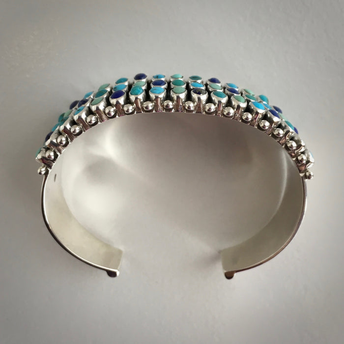 Three Rows Turquoise and Silver Cuff Bracelet, by Dee Nez