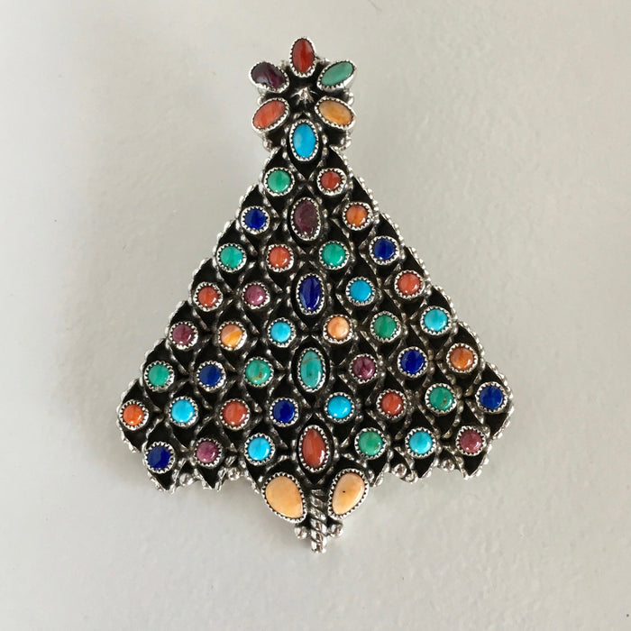 Precious Stones and Sterling Silver Christmas Tree Pin, by Dee Nez