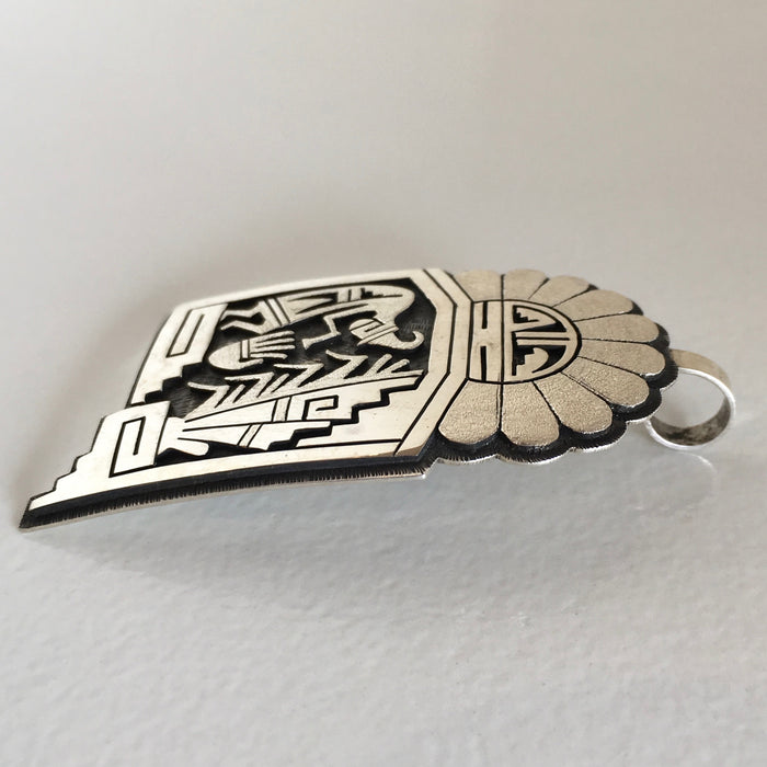 Kokopelli Brings the Spring, Hopi Silver Pendant,  by Berra Tawahongva