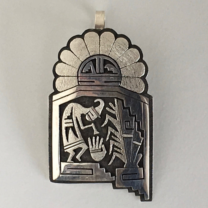 Kokopelli Brings the Spring, Hopi Silver Pendant,  by Berra Tawahongva