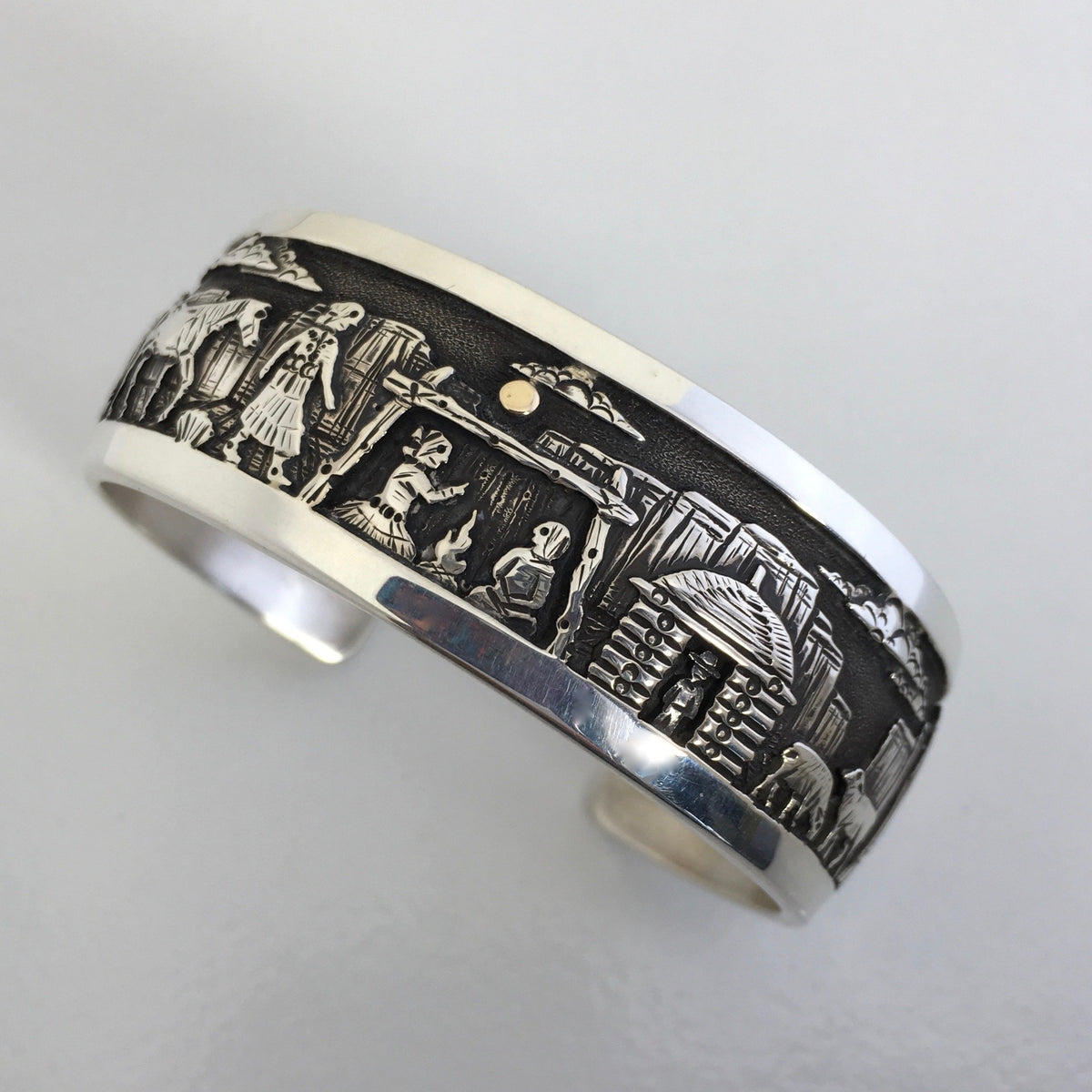 Navajo Storyteller Cuff Bracelet by Cody Hunter at Raven Makes Gallery
