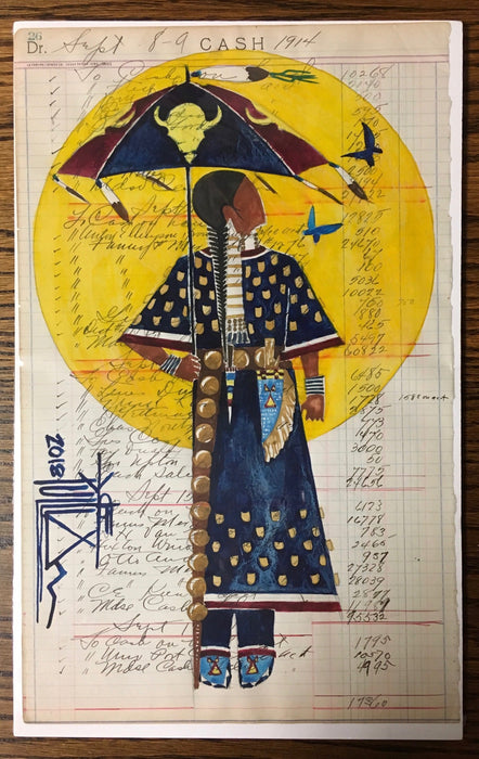 The Blue Bird, Plains Ledger Art, by Joe Pulliam
