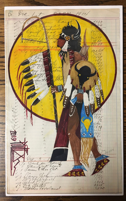 Song for the Buffalo, Plains Ledger Art, by Joe Pulliam