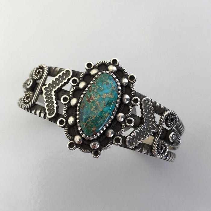 High Grade Bisbee and Silver Bracelet, by Ivan Howard, Raven Makes