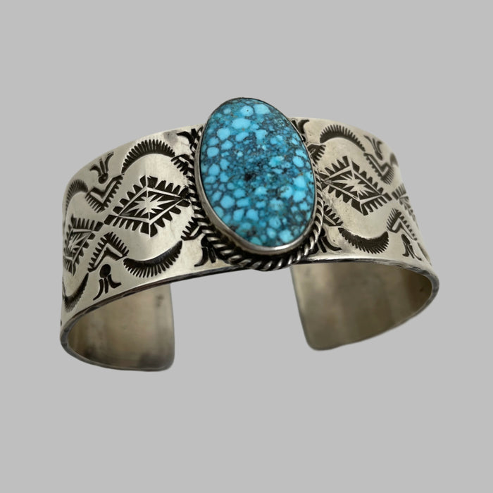 Kingman Turquoise and Silver Navajo Bracelet, by Arnold Goodluck