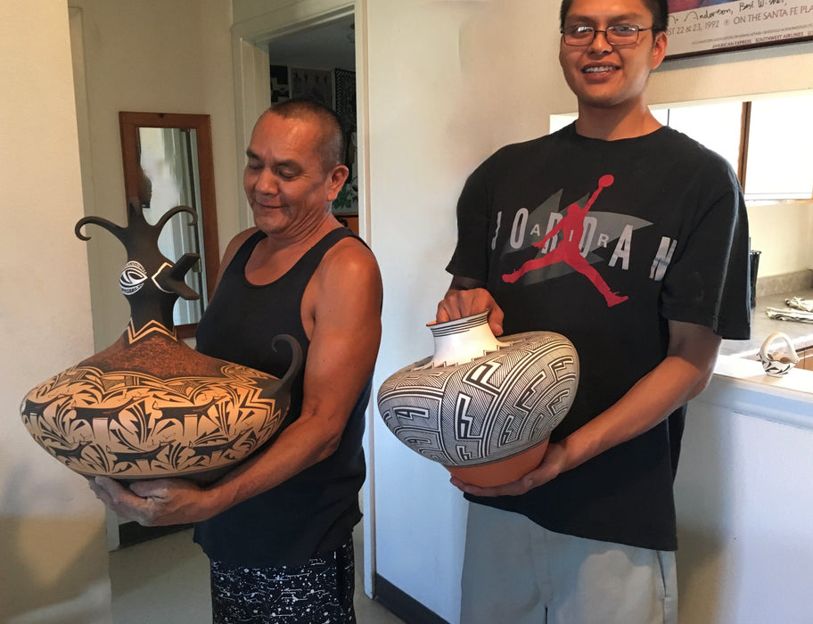 Large Zuni Duck Black on Redware Pot, by Anderson Peynetsa