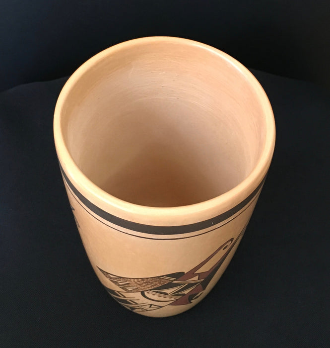 Hopi Polychrome Cylinder Pottery, by Fawn Navasie, natural clay pottery, Hopi, Arizona
