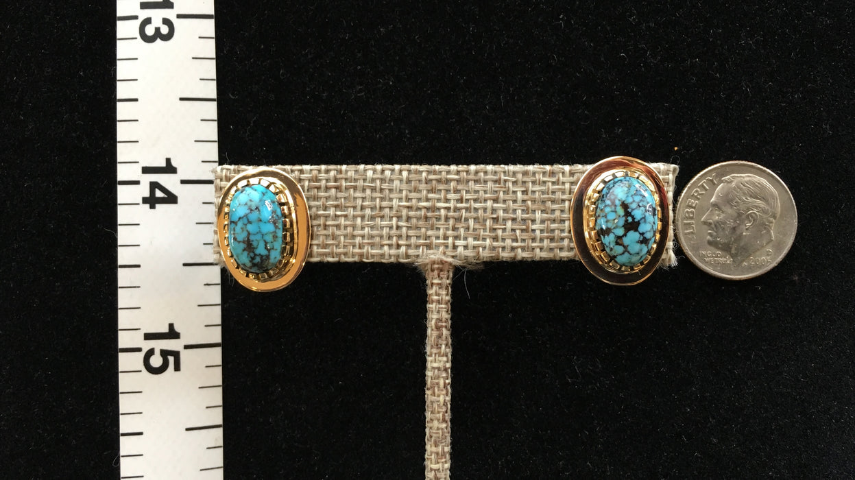 18k Gold Post Earrings with Nevada Blue Turquoise, by Sonwai