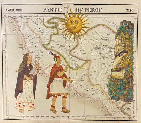Antique Map art at Raven Makes Gallery Homelands Collection, Indigenous narrative ledger art on maps