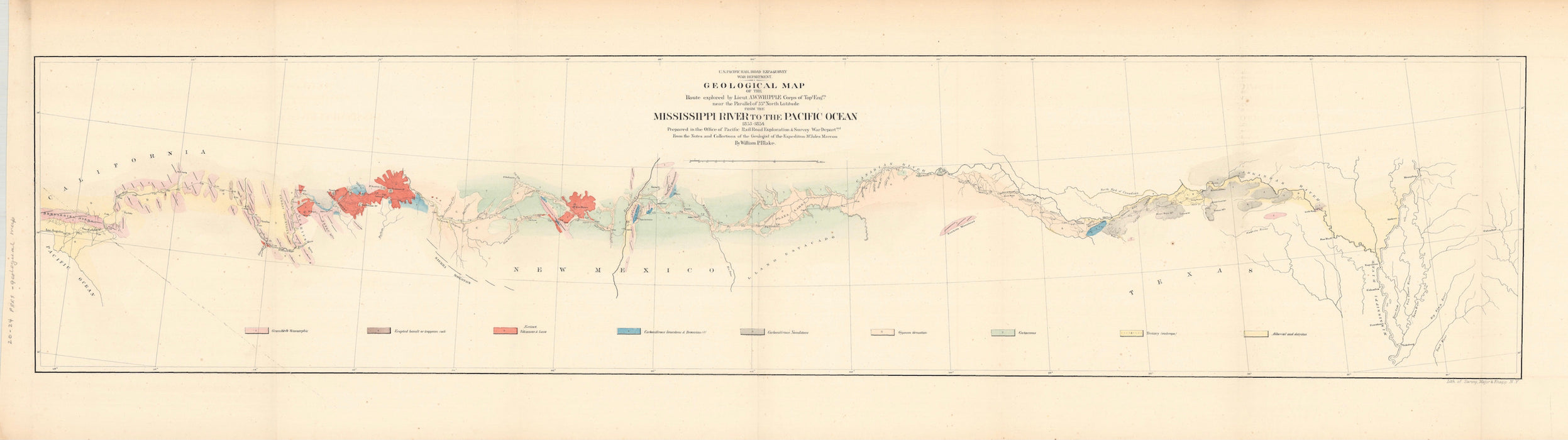 Cheyenne Indians Bison Hunt, 1854 Map, George Curtis Levi