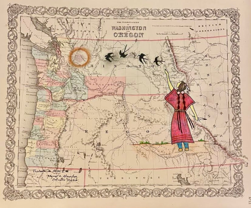 Tribute to Missing and Murdered Indigenous Women, 1856 Map, by Cheryl Grunlose Colville Tribes