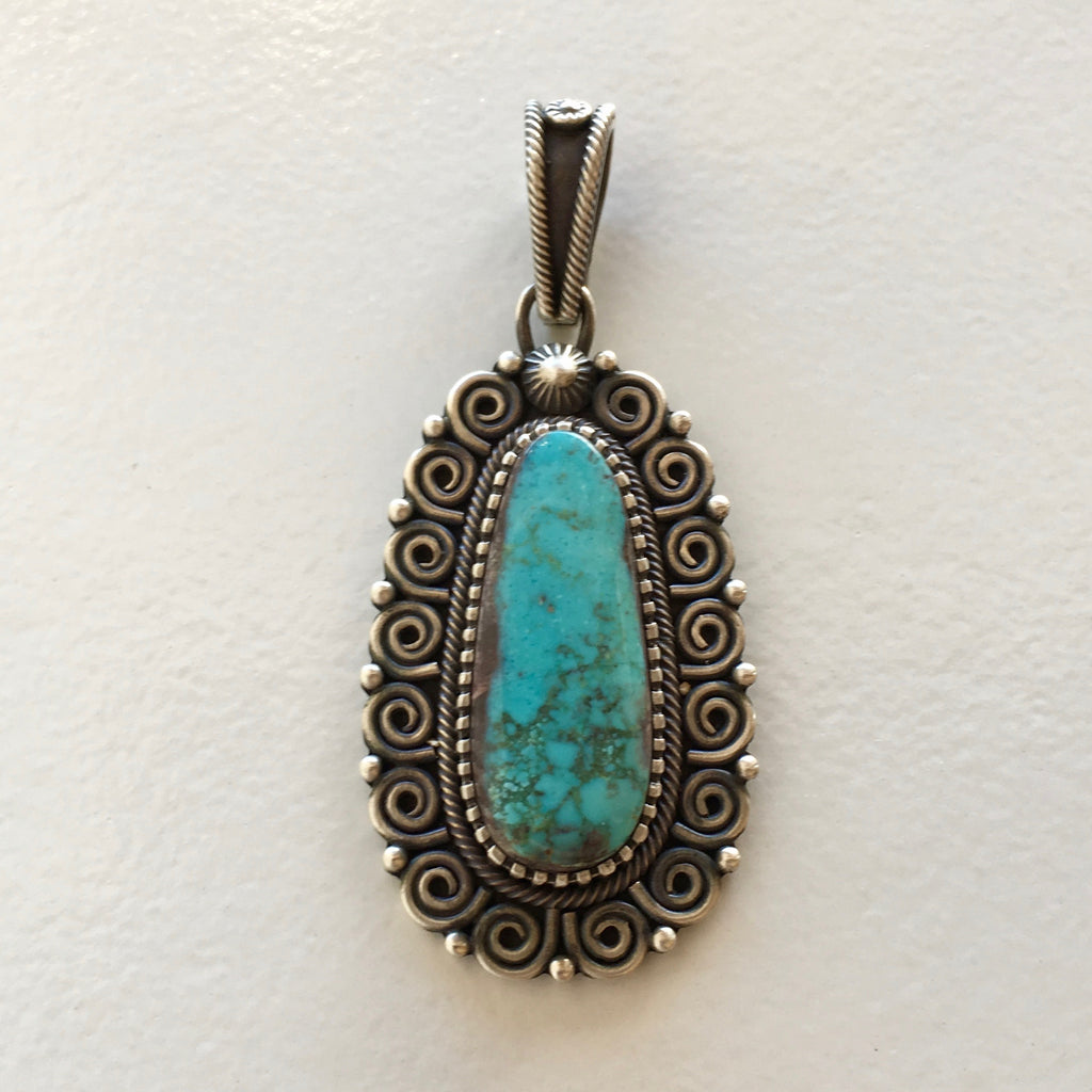 Bisbee Turquoise and Silver Pendant, by Ivan Howard– Raven Makes Gallery
