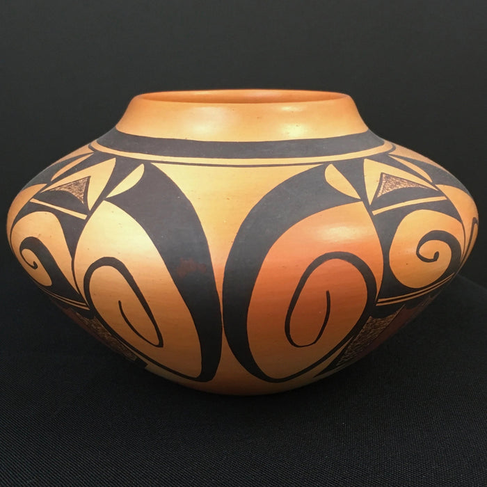 Water Symbols and Abstracts Hopi Pot, by Garret Maho, hand dug pottery, Hopi, Arizona