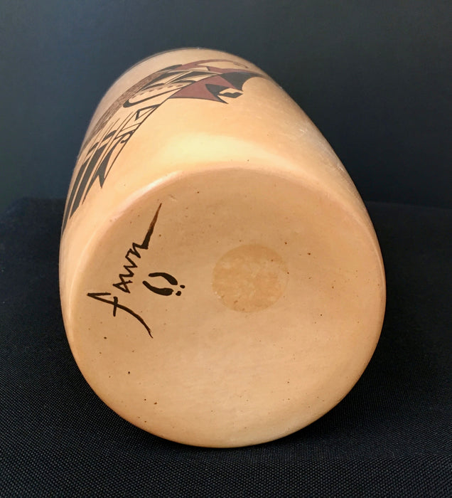 Hopi Polychrome Cylinder Pottery, by Fawn Navasie, natural clay pottery, Hopi, Arizona