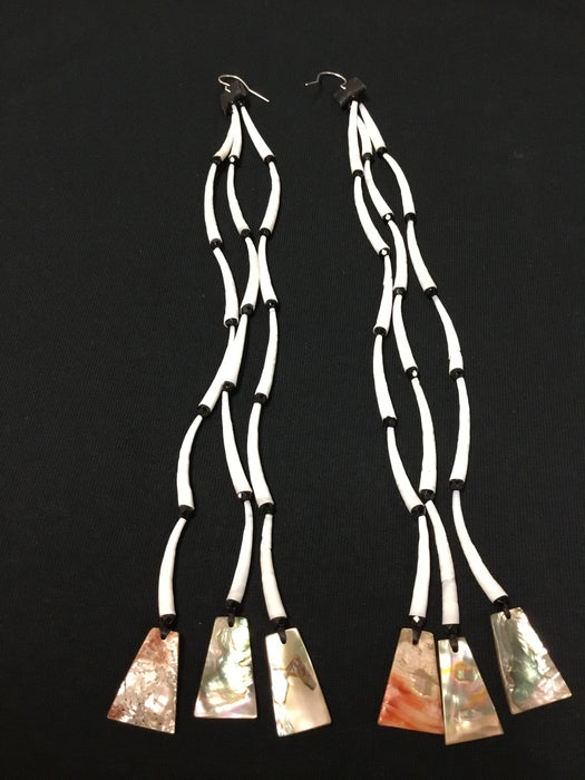 Long Dentalium Traditional Dangle Earrings, by Leah Mata