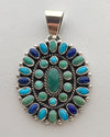 Turquoise Lapis and Varicite Multi-Stone Cluster Oval Pendant, by Dee Nez, turquoise jewelry 