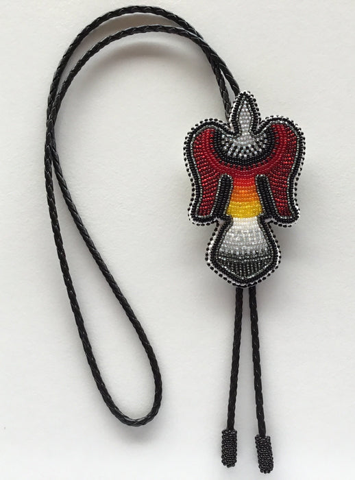 Water Bird Beaded Bolo Tie, by Wilfred Jim, Yakama, Warm Springs