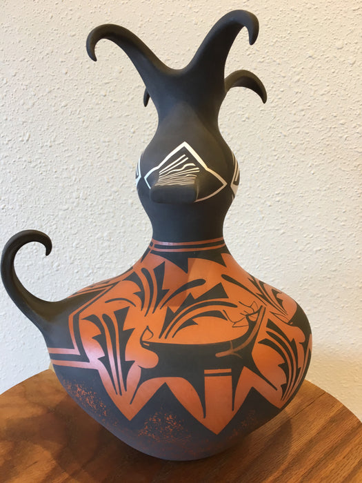 Zuni Duck Black on Redware Pottery Sculpture, by Anderson and Avelia Peynetsa