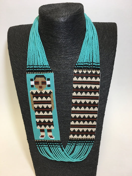 Maiden and Navajo Rug Beaded Necklace, by Janicelynn Yazzie
