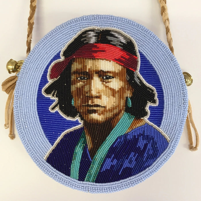 Beaded Native American Portrait Bag, by Jackie Larson Bread, at Raven Makes Native American Art Gallery