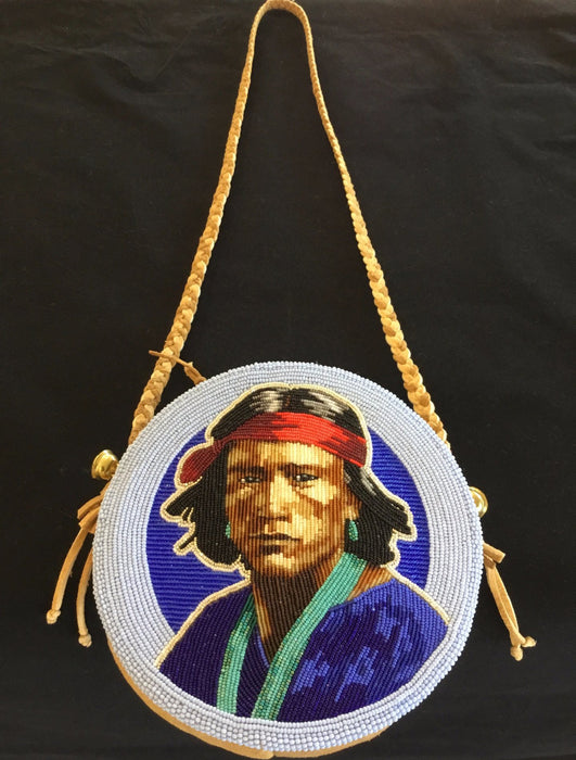 Beaded Portrait Beaded Bag at Raven Makes Gallery, by Jackie Larson Bread, Blackfeet 