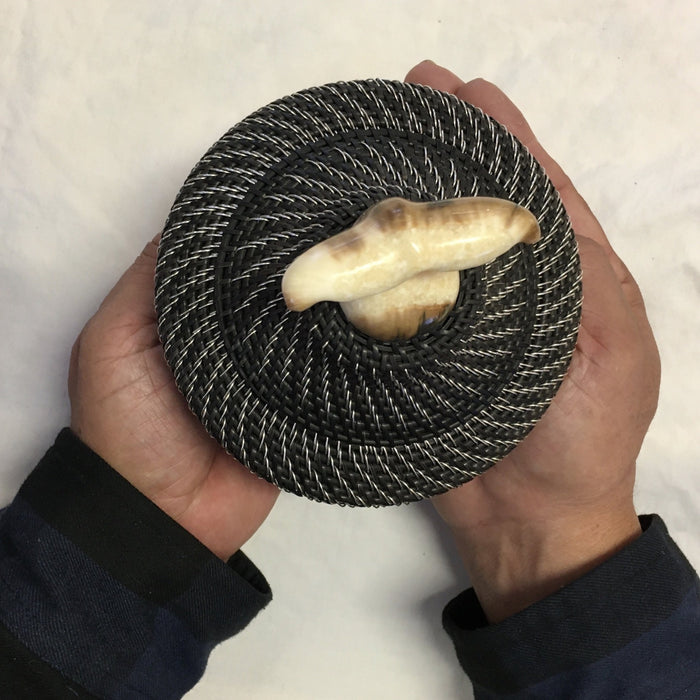 Baleen and Argentium Sterling Silver Basket with Walrus Ivory Finial, by Don Johnston
