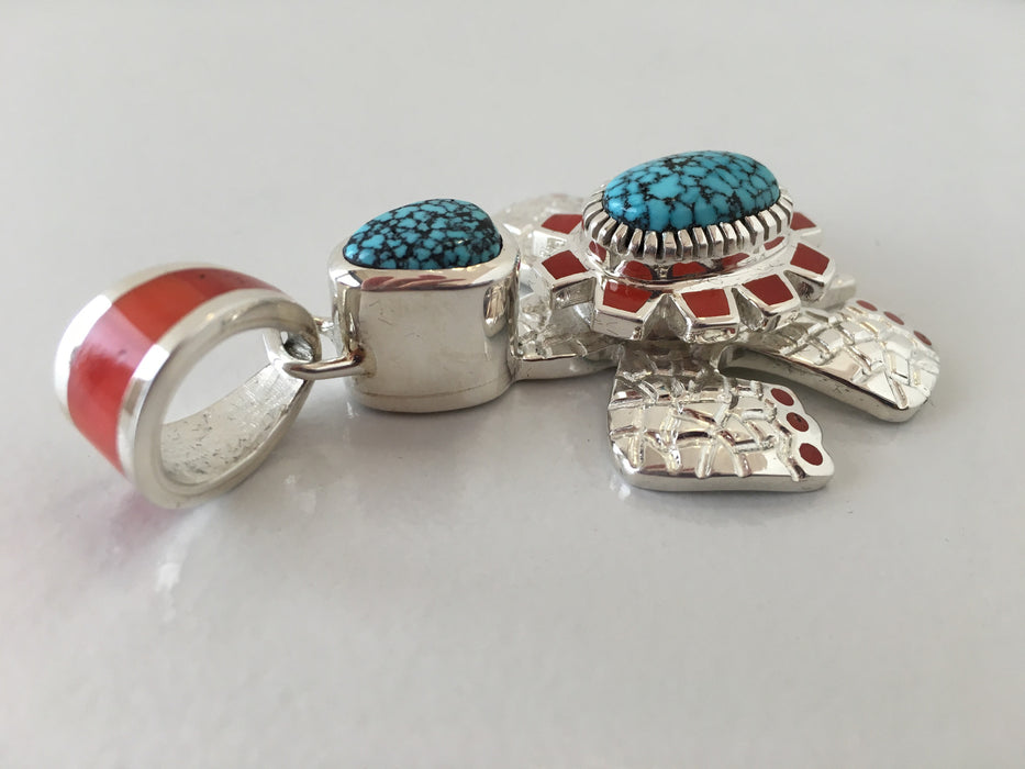 Turquoise, Coral, Silver Sea Turtle, by Vernon Haskie