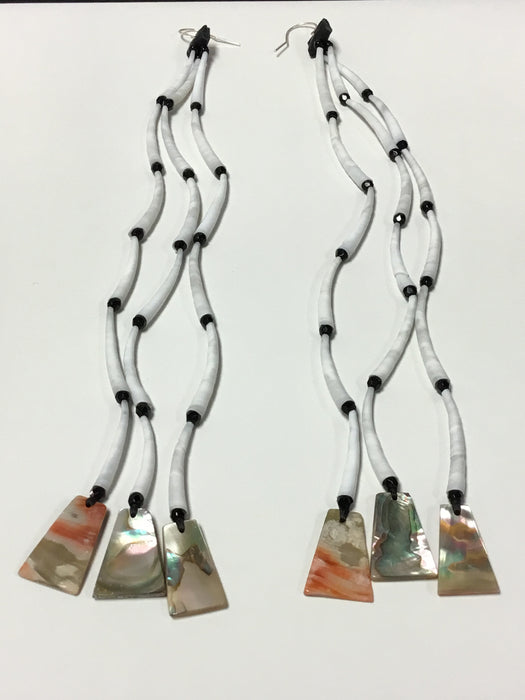 Long Dentalium Traditional Dangle Earrings, by Leah Mata