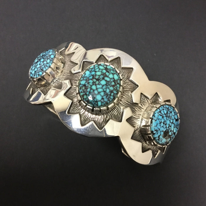 Spiderweb Kingman Turquoise Cuff Bracelet, by Fortune Huntinghorse