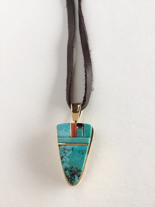 Gold and Blue Gem Turquoise Pendant, by Sonwai