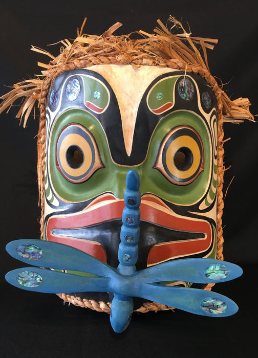Alder Frog and Dragonfly Mask, by Ryan Morin, Pacific Coastal Mask