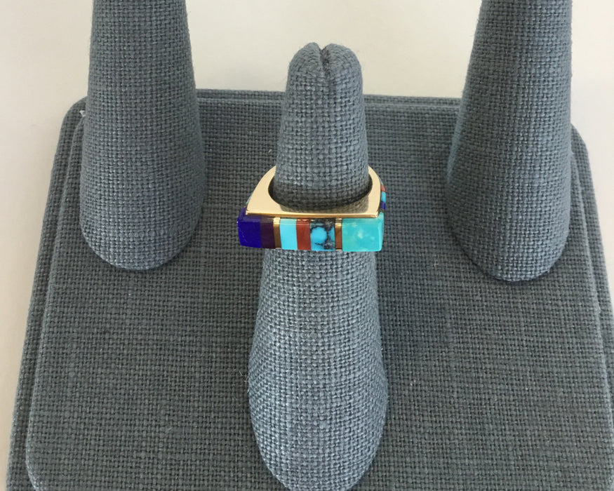 Petite Gold and Gemstones Inlay Ring, by Sonwai